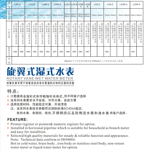 埃美柯旋翼式濕式水表LXSR特點